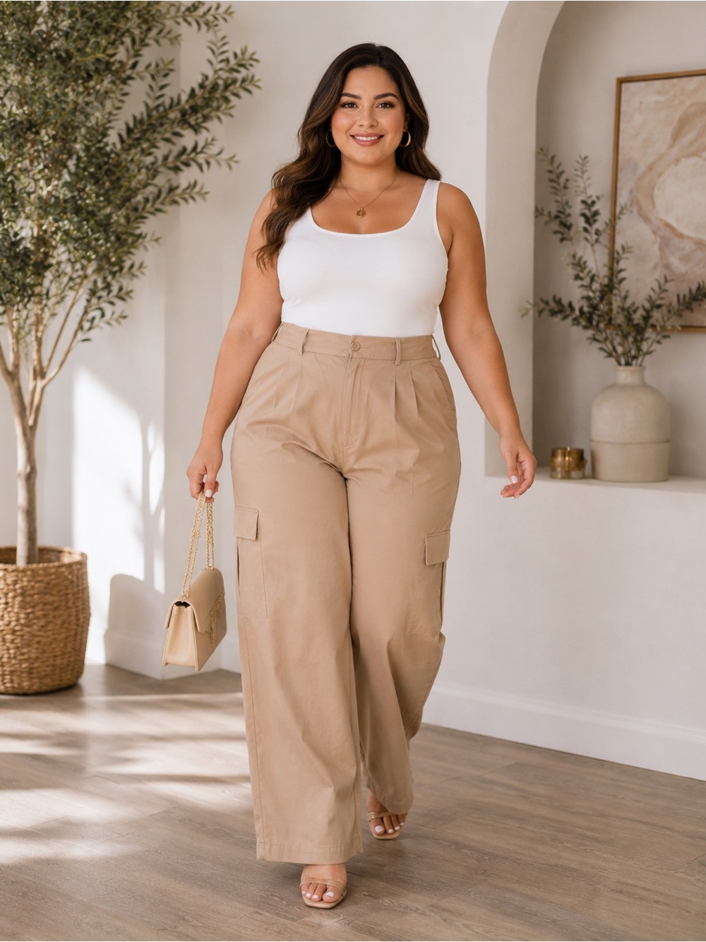 Dokotoo Beige Wide Leg Cargo Pants Size 14 NWT